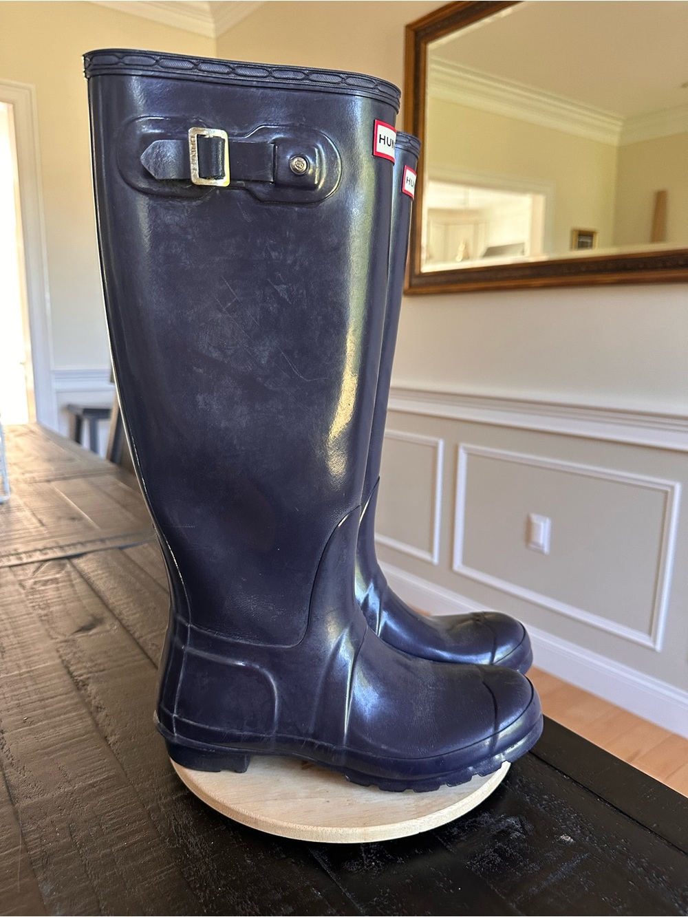 Hunter Glossy Tall deep purple waterproof wellyRain Boots -size 7m